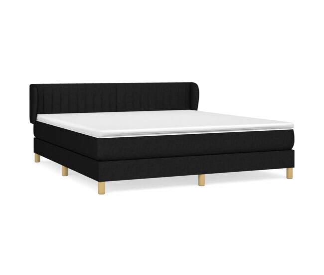 Cama box spring con colchón tela negro 160x200 cm rayas verticales