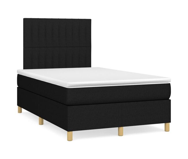 Cama box spring con colchón tela negro 120x200 cm rayas verticales