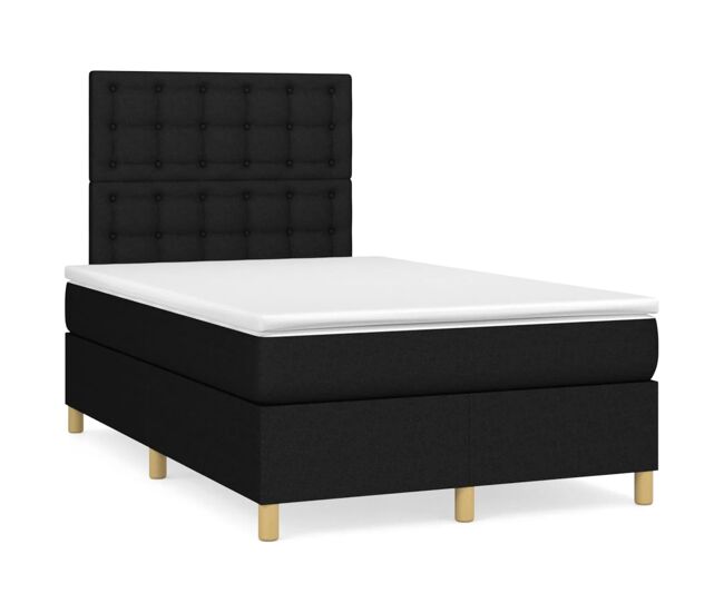 Cama box spring con colchón tela negro 120x200 cm botones