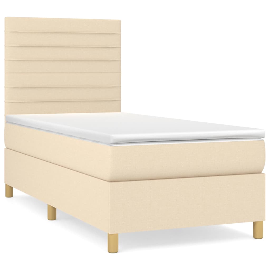 cama box spring con colchon tela color crema 100x200 cm rayas horizontales