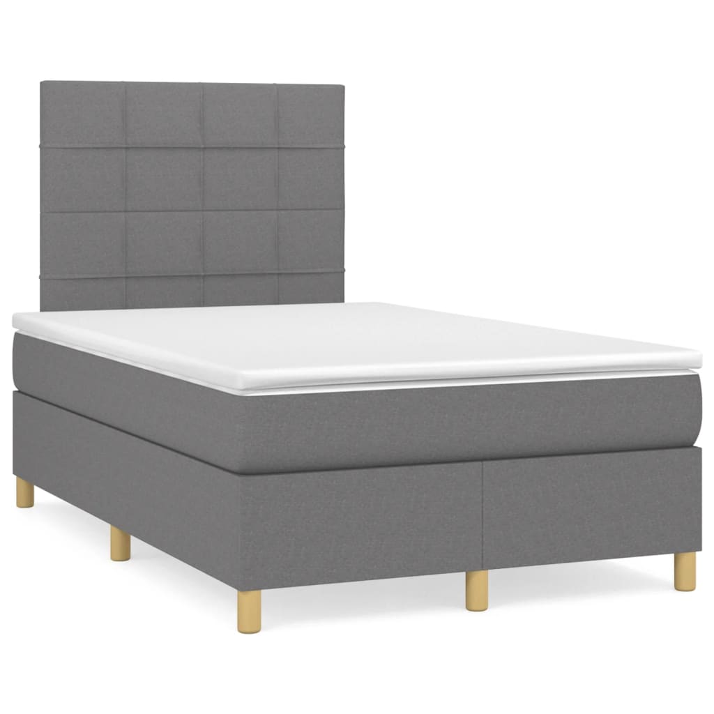 Cama box spring con colchón tela gris oscuro 120x200 cm bloques con cuadros