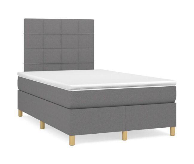 Cama box spring con colchón tela gris oscuro 120x200 cm bloques con cuadros