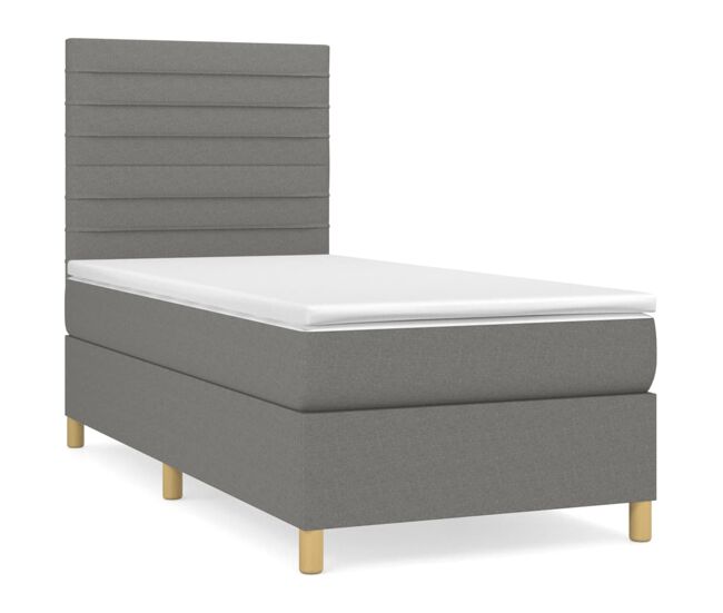 Cama box spring con colchón tela gris oscuro 90x200 cm rayas horizontales