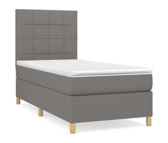 Cama box spring con colchón tela gris oscuro 90x200 cm bloques con cuadros