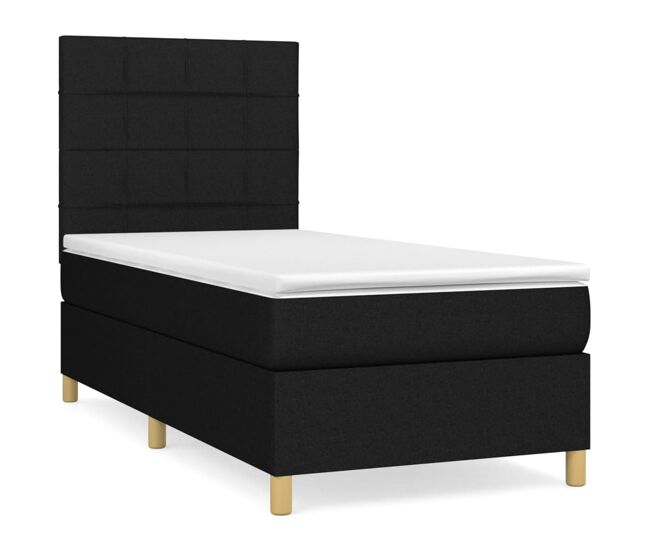 Cama box spring con colchón tela negro 100x200 cm bloques con cuadros