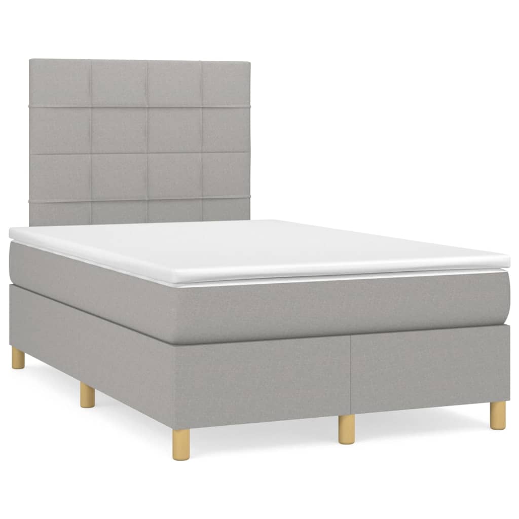 Cama box spring con colchón tela gris claro 120x200 cm bloques con cuadros