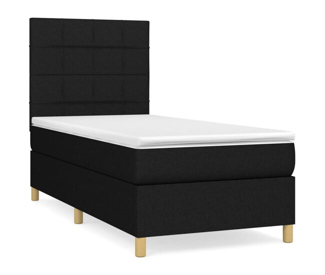 Cama box spring con colchón tela negro 80x200 cm bloques con cuadros