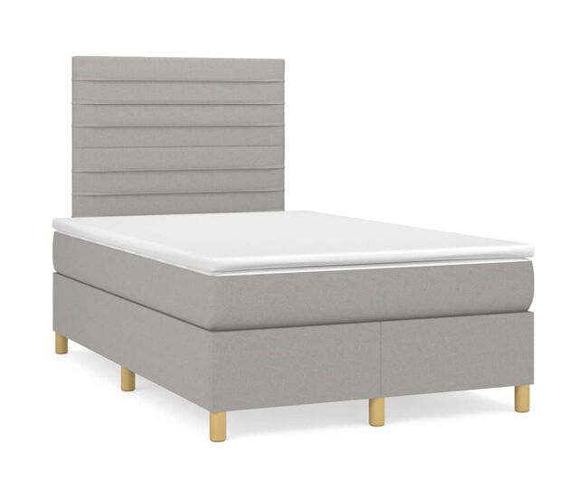 Cama box spring con colchón tela gris claro 120x200 cm rayas horizontales