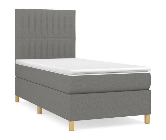 Cama box spring con colchón tela gris oscuro 90x190 cm rayas verticales