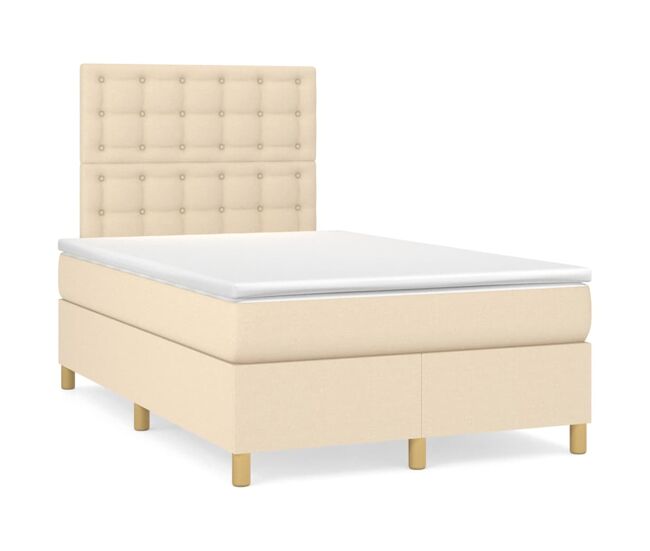 Cama box spring con colchón tela color crema 120x200 cm botones