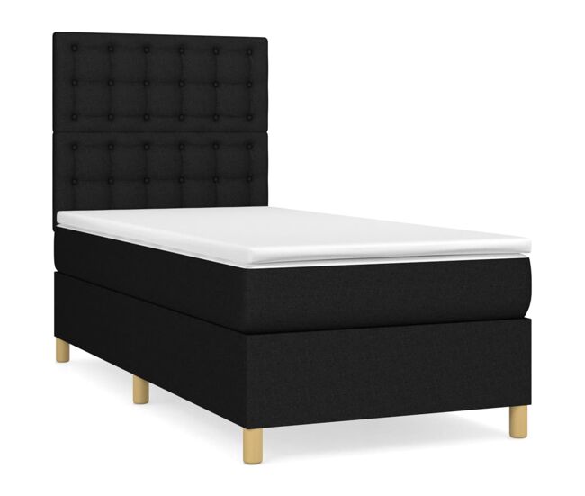 Cama box spring con colchón tela negro 100x200 cm botones