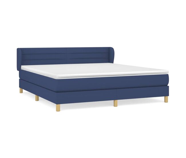 Cama box spring con colchón tela azul 160x200 cm rayas horizontales