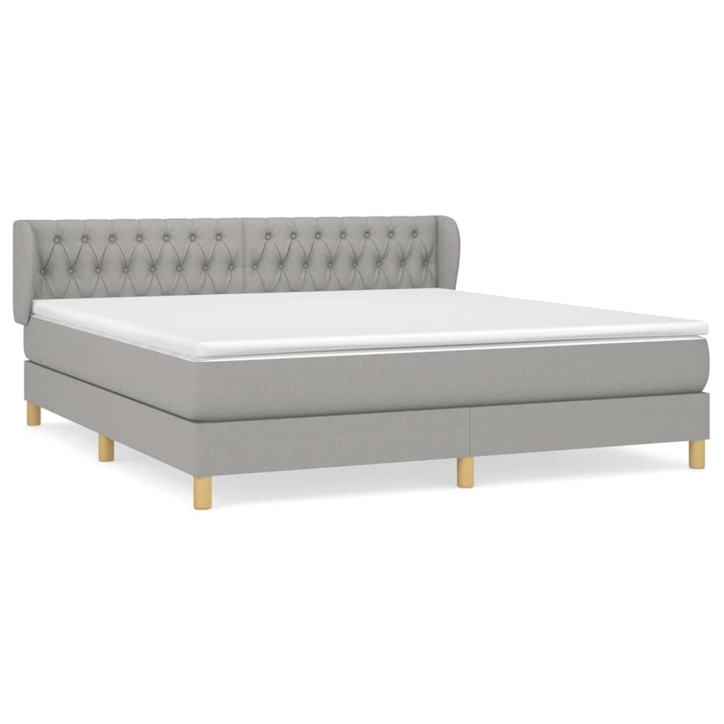 Cama box spring con colchón tela gris claro 180x200 cm diseño de botones