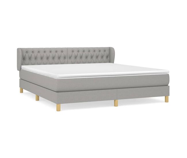 Cama box spring con colchón tela gris claro 180x200 cm diseño de botones
