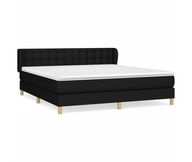 Cama box spring con colchón tela negro 160x200 cm botones