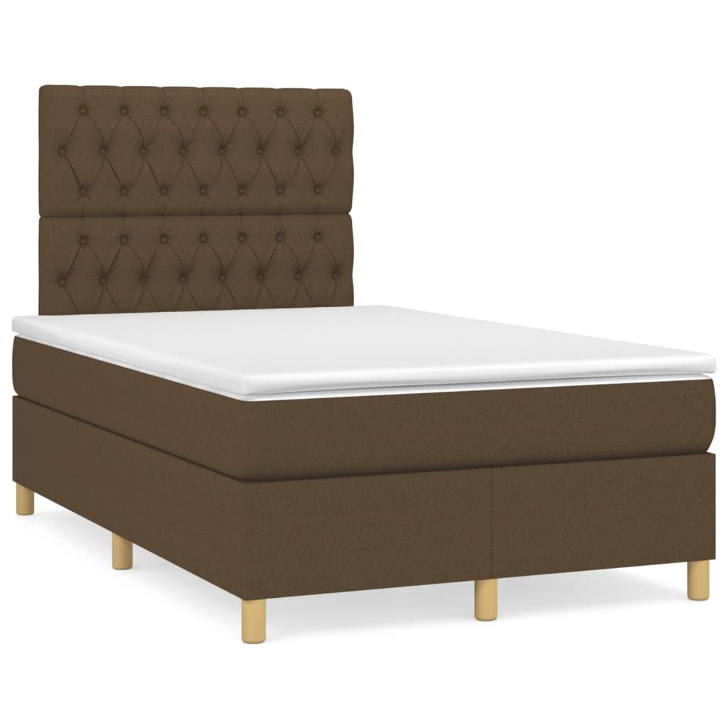 Cama box spring con colchón tela marrón oscuro 120x200 cm diseño de botones