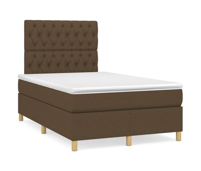 Cama box spring con colchón tela marrón oscuro 120x200 cm diseño de botones