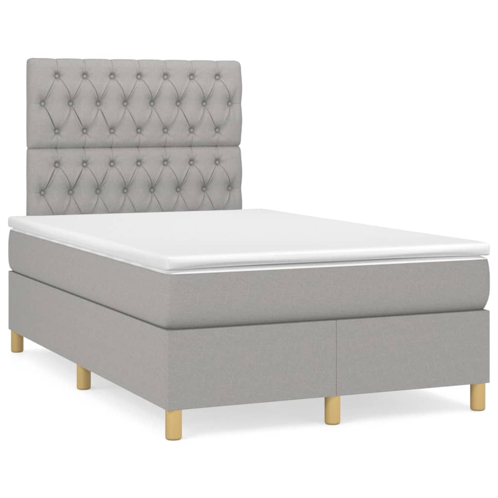 cama box spring con colchon tela gris claro 120x200 cm diseno de botones