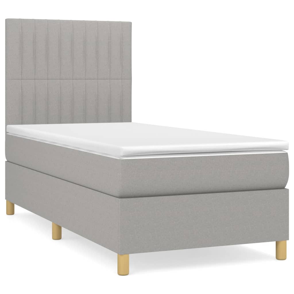 Cama box spring con colchón tela gris claro 90x200 cm rayas verticales