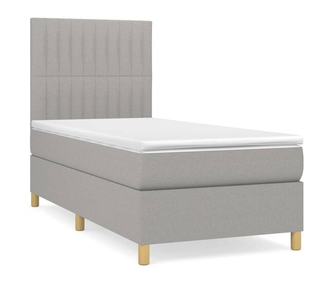 Cama box spring con colchón tela gris claro 90x200 cm rayas verticales