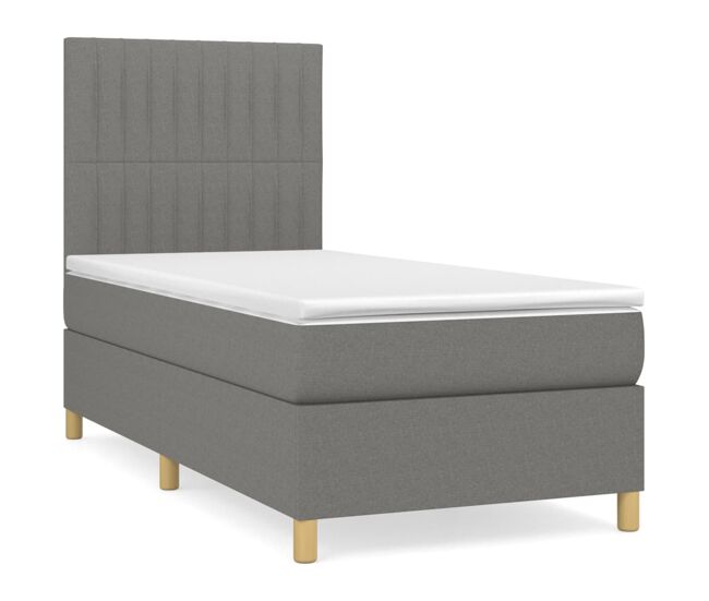 Cama box spring con colchón tela gris oscuro 100x200 cm rayas verticales
