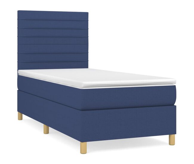 Cama box spring con colchón tela azul 100x200 cm rayas horizontales