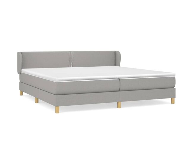 Cama box spring con colchón tela gris claro 200x200 cm liso con clavos