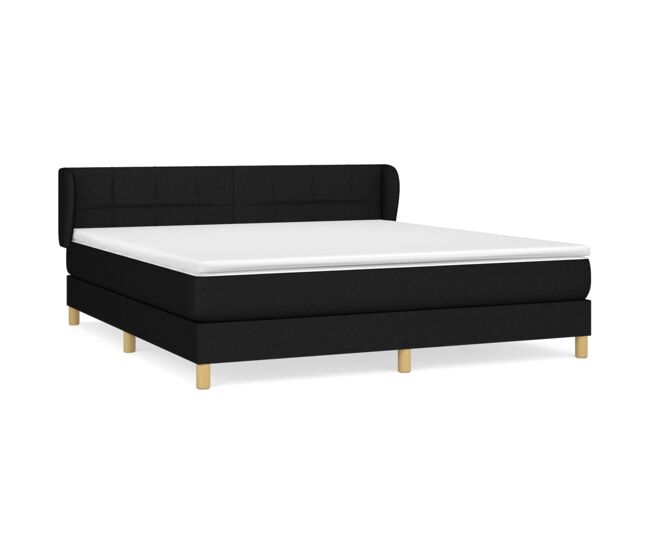 Cama box spring con colchón tela negro 160x200 cm bloques con cuadros