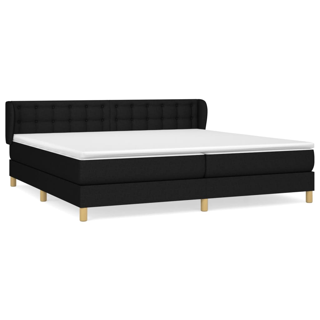 Cama box spring con colchón tela negro 200x200 cm botones