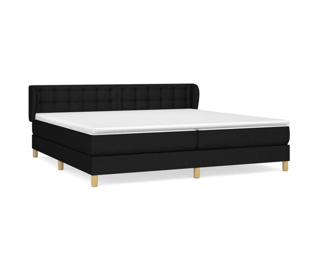Cama box spring con colchón tela negro 200x200 cm botones