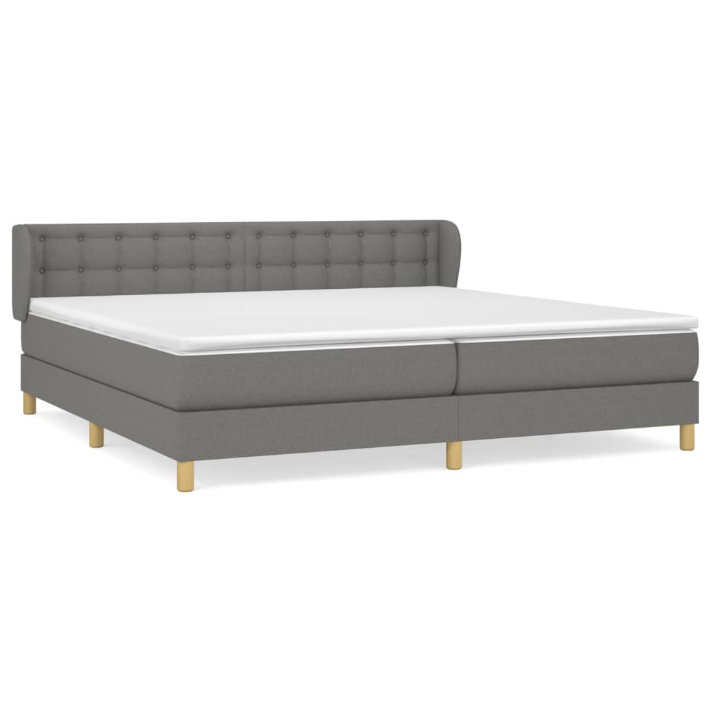 Cama box spring con colchón tela gris oscuro 200x200 cm botones