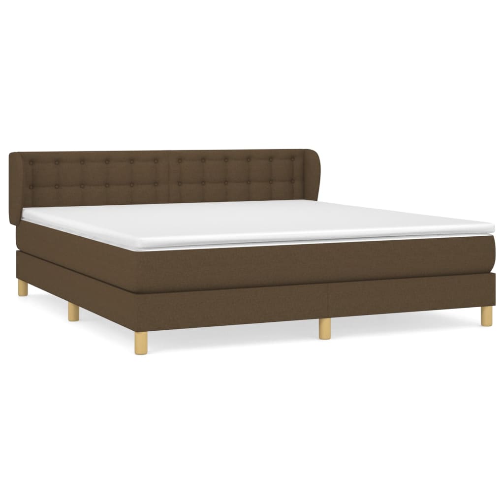 Cama box spring con colchón tela marrón oscuro 160x200 cm botones