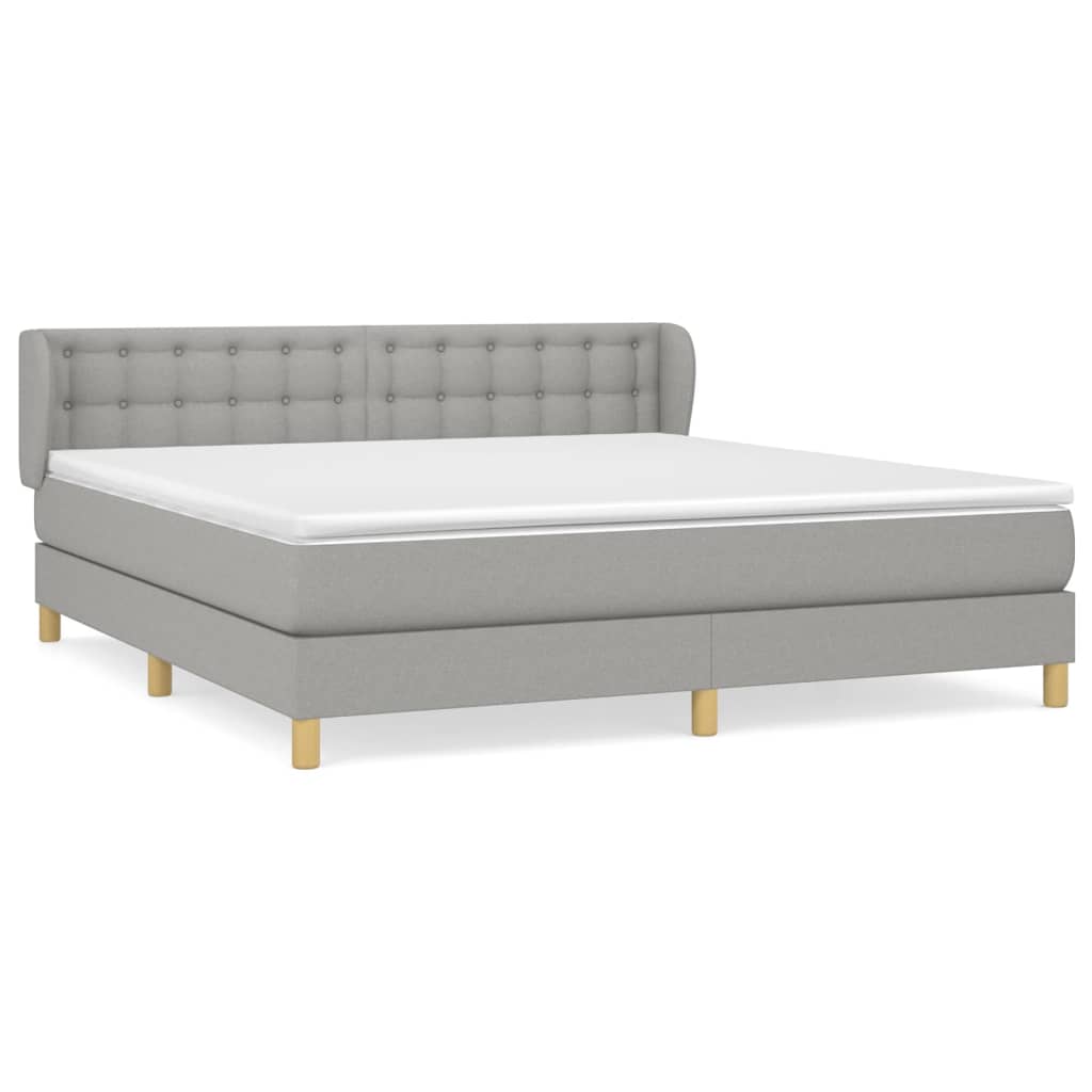 Cama box spring con colchón tela gris claro 180x200 cm botones