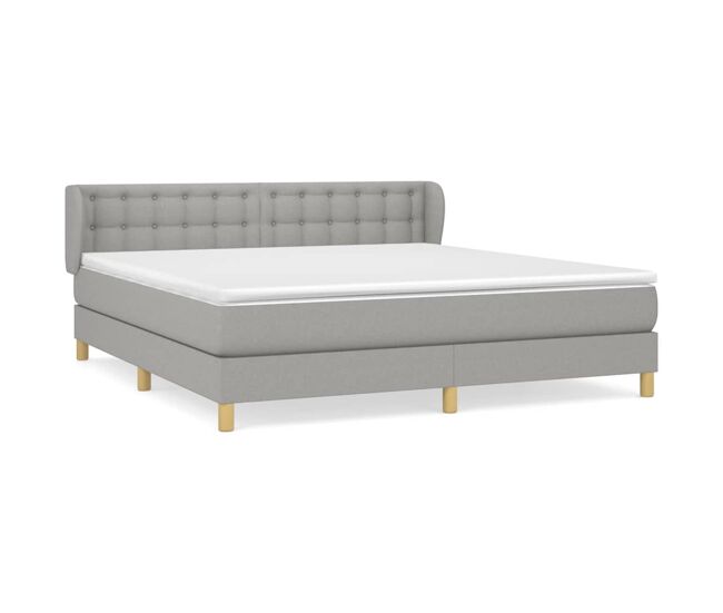 Cama box spring con colchón tela gris claro 180x200 cm botones