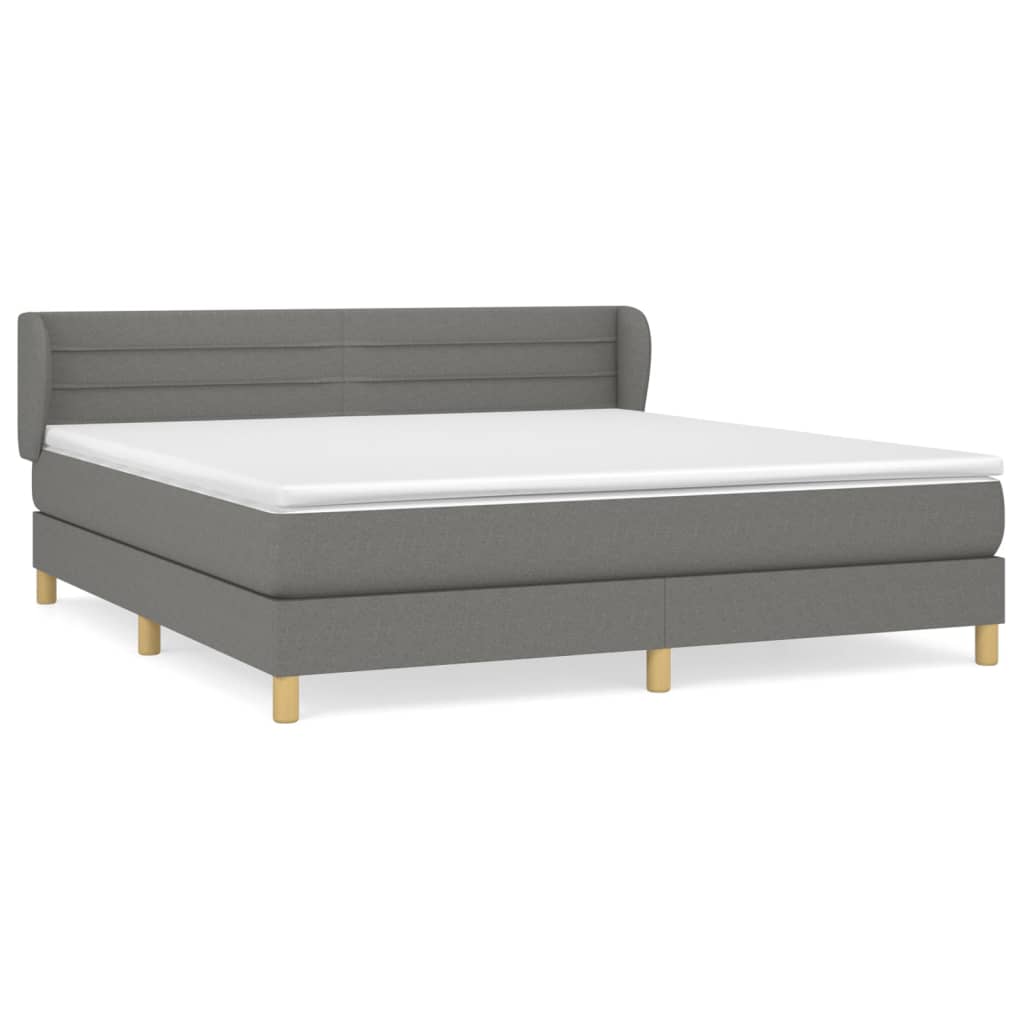 Cama box spring con colchón tela gris oscuro 160x200 cm rayas horizontales