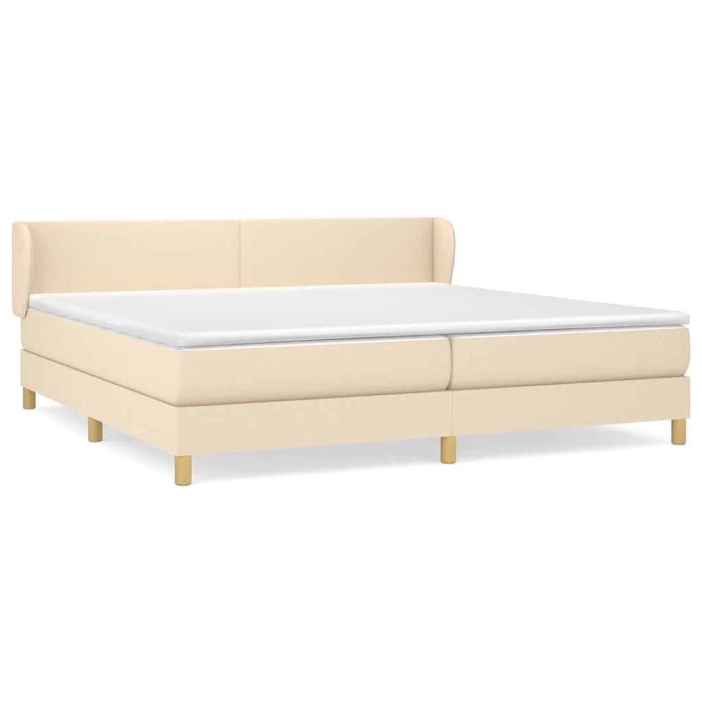 Cama box spring con colchón tela color crema 200x200 cm diseño plano