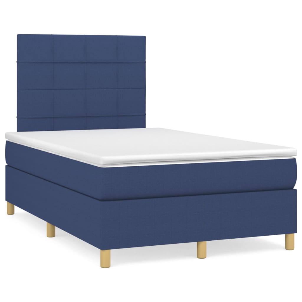 cama box spring con colchon tela azul 120x200 cm bloques con cuadros