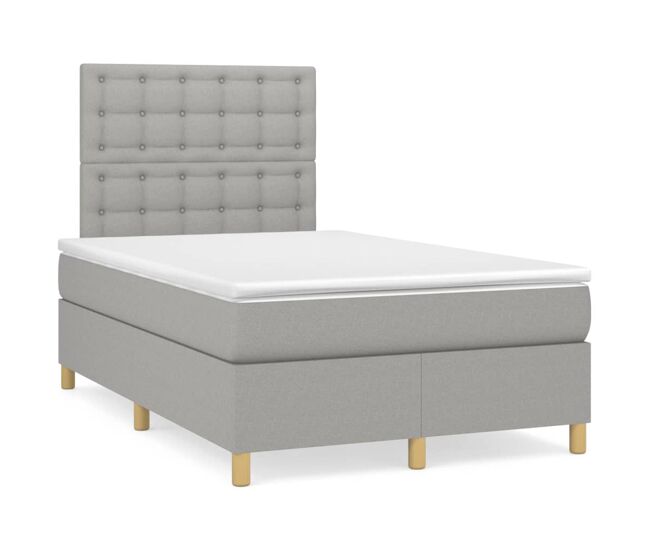 Cama box spring con colchón tela gris claro 120x200 cm botones