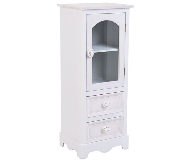 Vitrina de madera y cristal de 1 puerta y 2 cajones blanco 32x26x80
