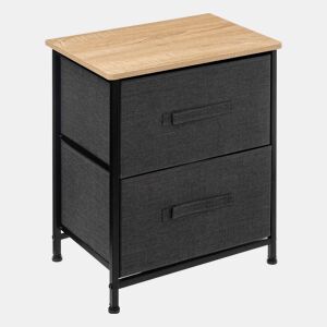 Tissa Mesa de cabeceira 2 gavetas quarto estilo moderno carvalho claro e aço cinza escuro 41x51 cm