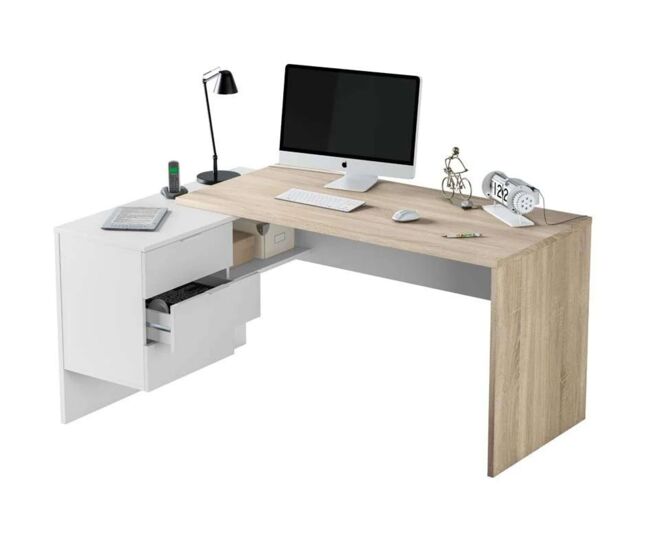 Pack muebles despacho completo moderno 2 mesas escritorio con buck 5 armarios color blanco y roble