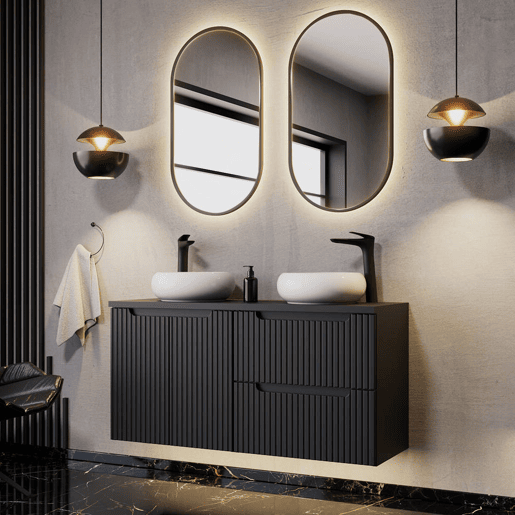 Móvel de casa de banho para lavatório Newport com 2 gavetas MDF 60x60x40 cm - Preto