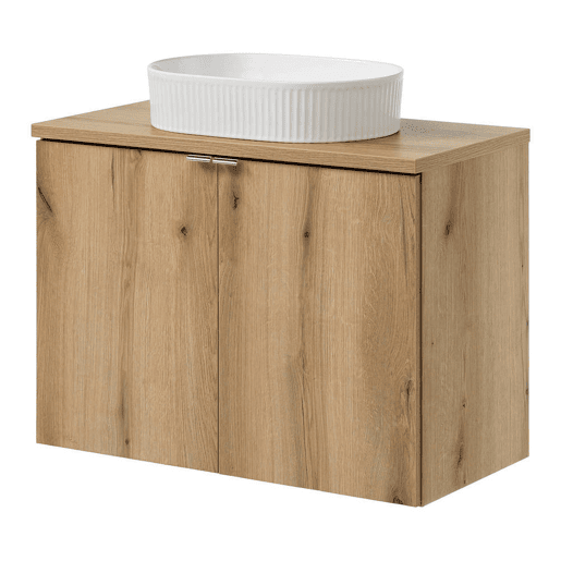 Móvel de casa de banho Newport com lavatório em cerâmica e 2 portas 80x71x40 cm - efeito carvalho en.casa