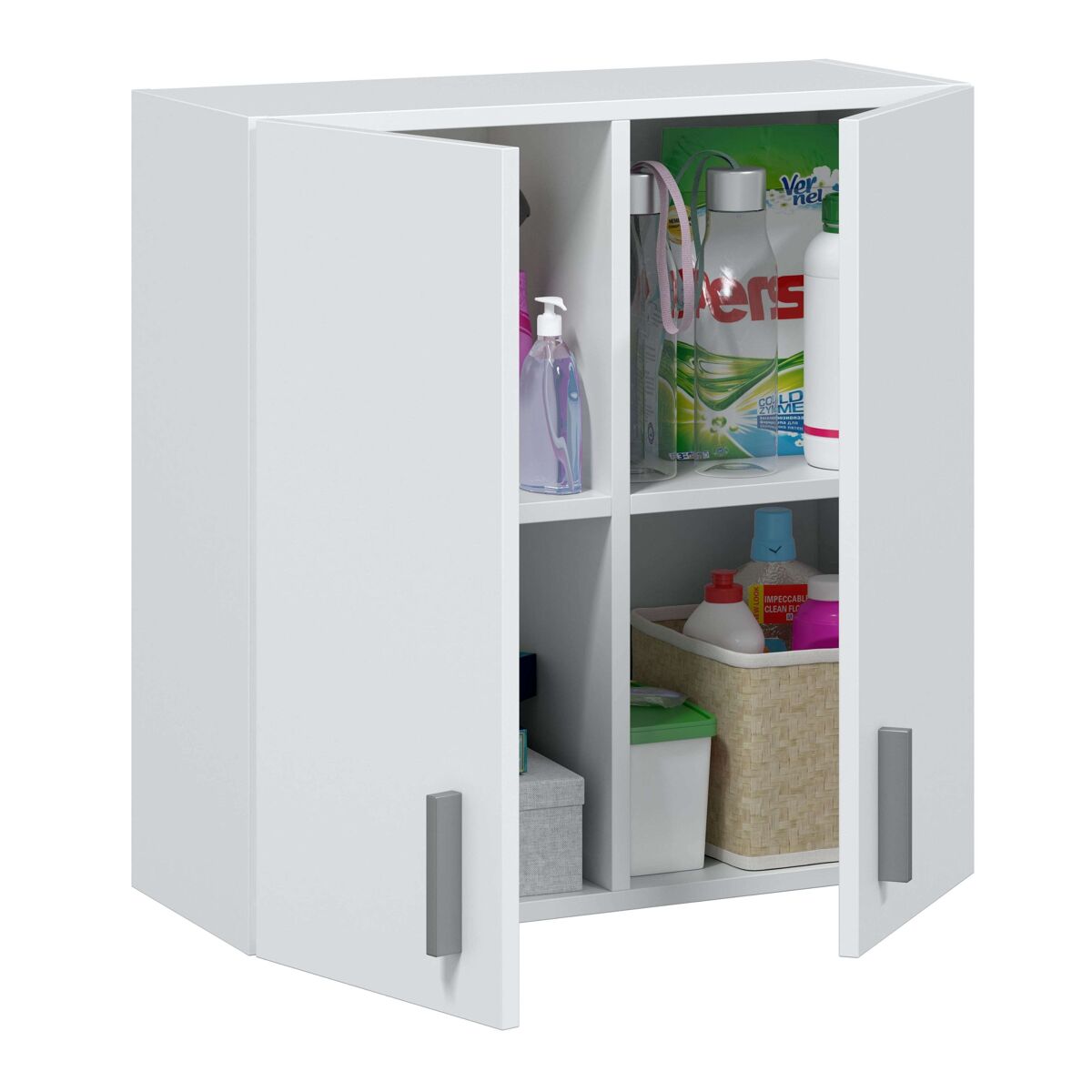 Conjunto armarios auxiliares blancos despensa cuarto colada muebles multiusos almacenaje productos limpieza