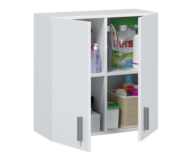 Conjunto armarios auxiliares blancos despensa cuarto colada muebles multiusos almacenaje productos limpieza