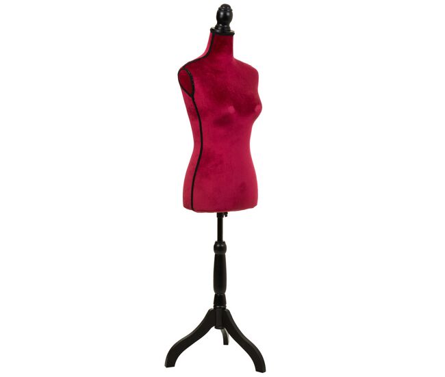 Maniquí de madera y espuma forrado de tela rojo 24x37,5x168h cm