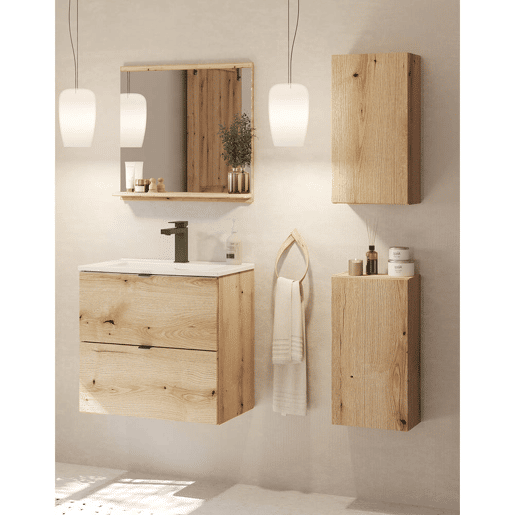 Conjunto de móveis de casa de banho 'Newport' 4 peças com lavatório de 60 cm - Carvalho