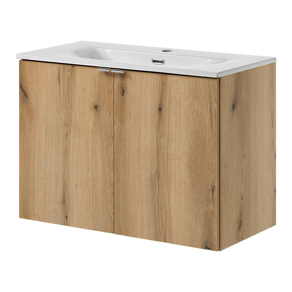 Mueble de baño newport con lavabo y 2 puertas 80x57x39cm- efecto roble [en.casa]