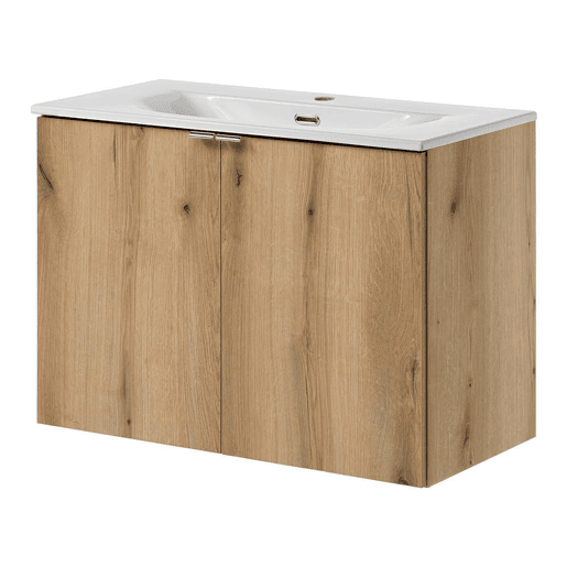 Móvel de casa de banho Newport com lavatório e 2 portas 80x57x39cm- Efeito carvalho en.casa