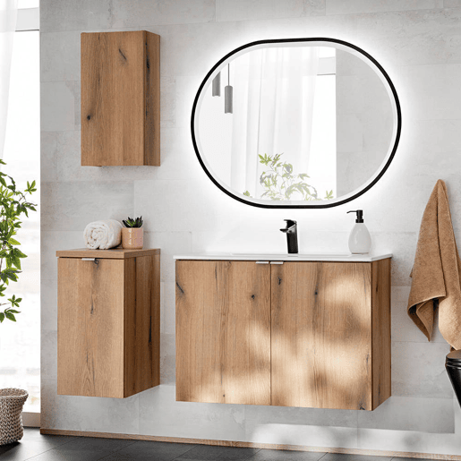 Móvel de casa de banho Newport com lavatório e 2 portas 80x57x39cm- Efeito carvalho en.casa